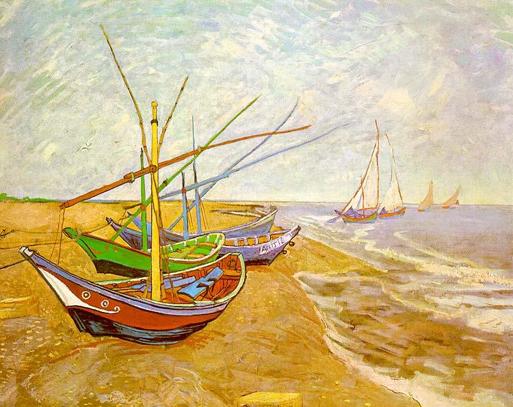 Vincent Van Gogh Fishing Boats on the Beach at Saintes-Maries oil painting picture